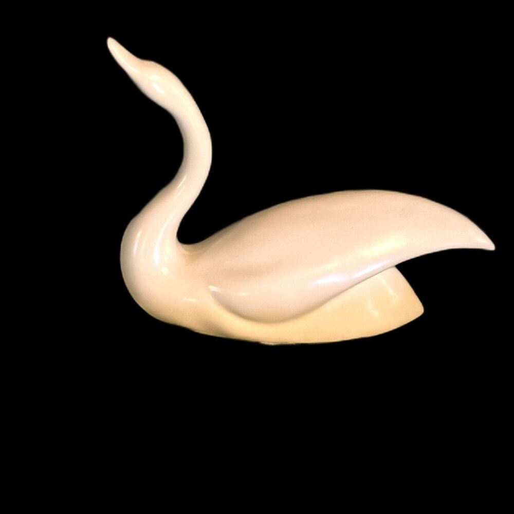 Vintage Handmade Studio Pottery Cream Swan Dated 1995 And Initials Carved